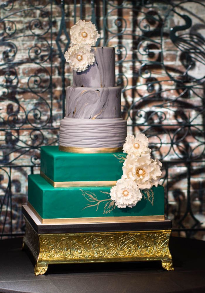 Purple and Green Marble Wedding Cake