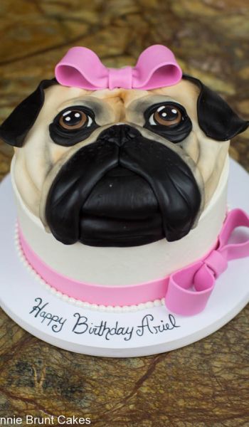 Pink Bow Pug Birthday Cake